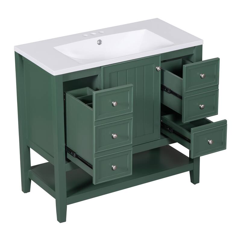 36" Bathroom Storage Wood Vanity Cabinet with Ceramic Sink and Shelf