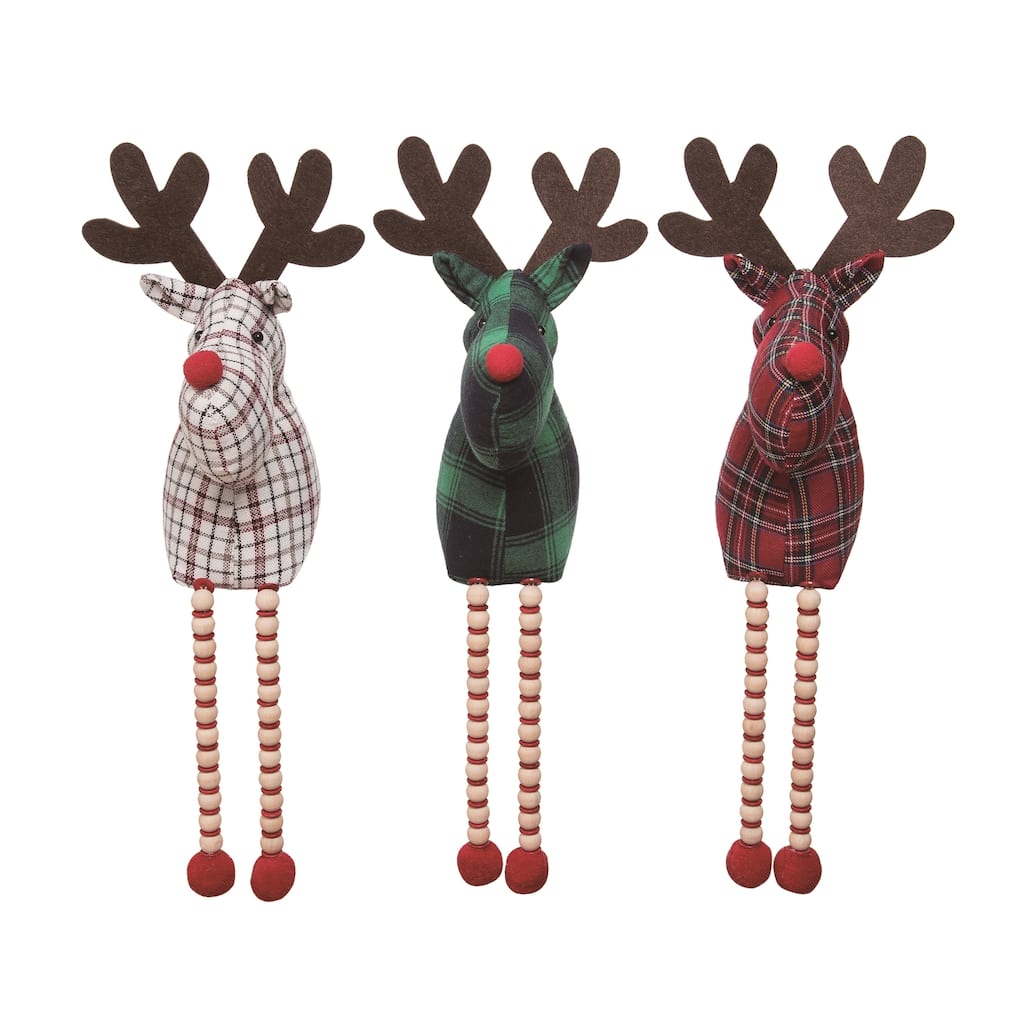 Transpac Christmas Plush Brown Reindeer Shelf Sitter Set of 3 Christmas Home Decorations