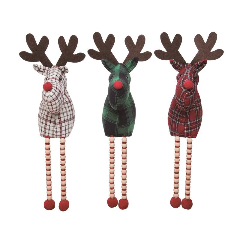 Transpac Christmas Plush Brown Reindeer Shelf Sitter Set of 3 Christmas Home Decorations