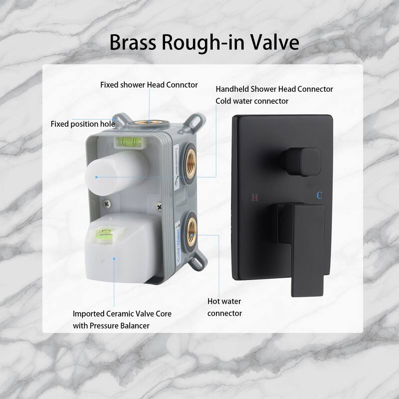 10" Matte Black Shower Faucets Sets Complete,Rain Shower Head with Handheld Shower Valve Shower System
