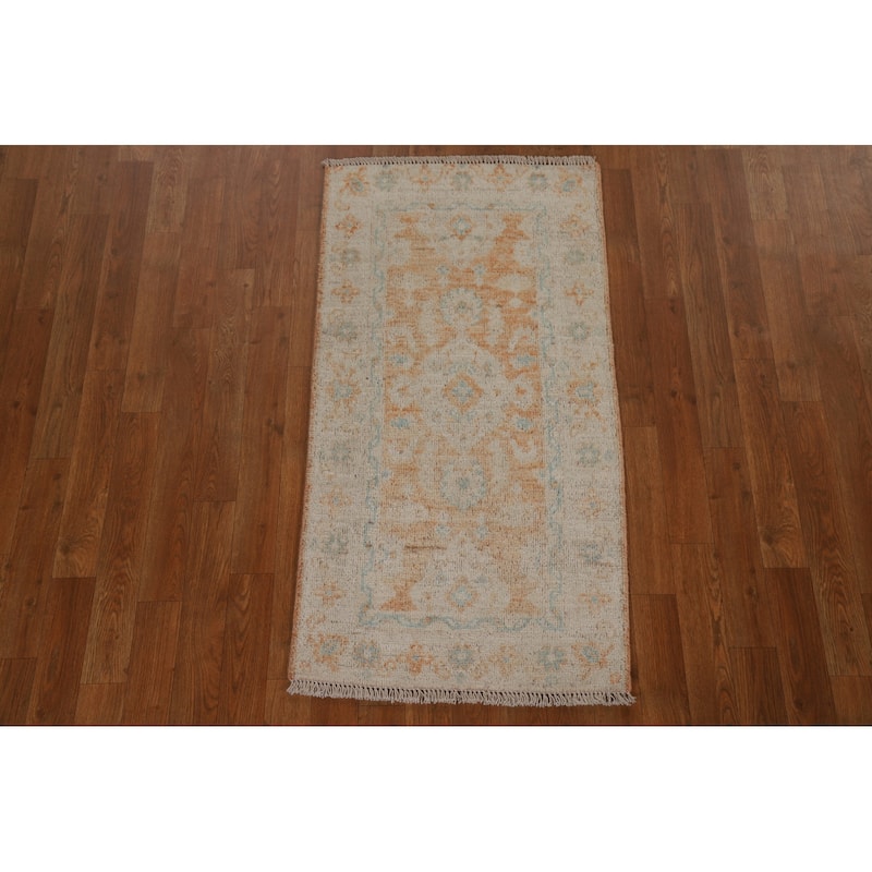 Muted Traditional Oushak Turkish Oriental Rug Hand-knotted Wool Carpet - 2'0" x 3'11"