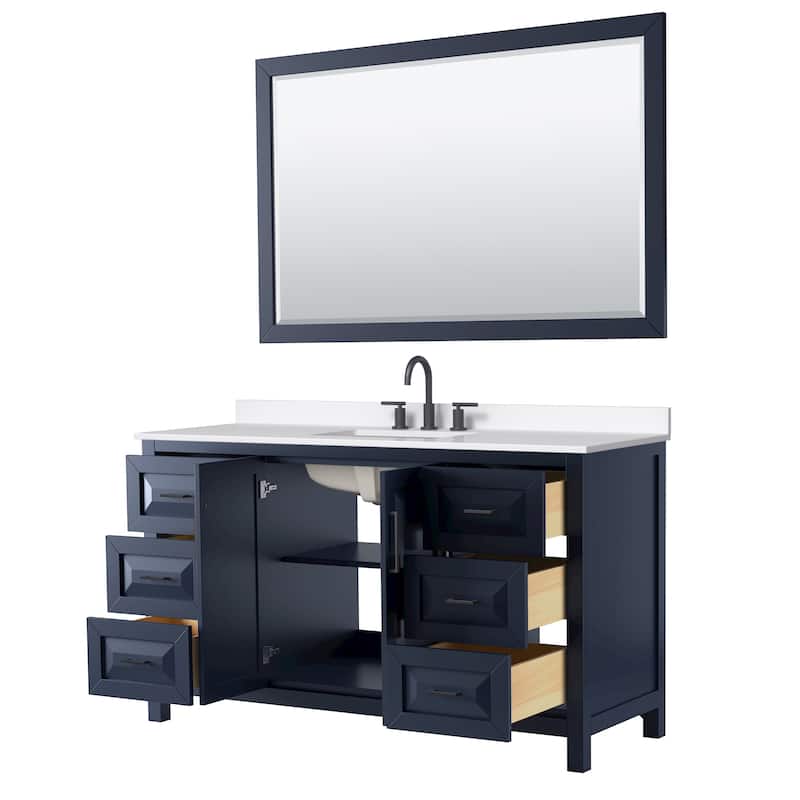 Daria 60-inch Single Vanity, 3 Hole Quartz Top, 58-inch Mirror