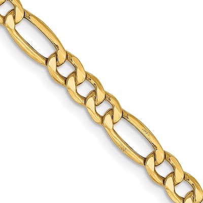 Curata 10k Yellow Gold 4.75mm Semi-solid Figaro Chain Necklace (Lobster) Options: 16 18 20 22