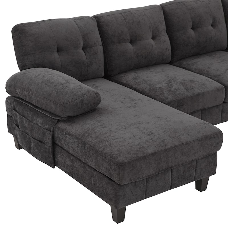 103.5" Chenille U-Shaped Sectional Sofa with Dual Chaise Lounges and Storage Pockets