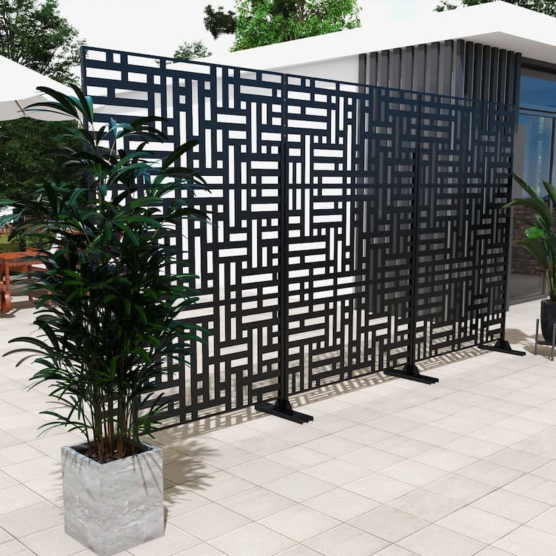 Outdoor Privacy Screen with Stand for Patio Garden Metal Fence
