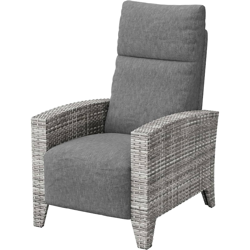 Outdoor Wicker Recling Patio Chair for Garden, Poolside - Grey