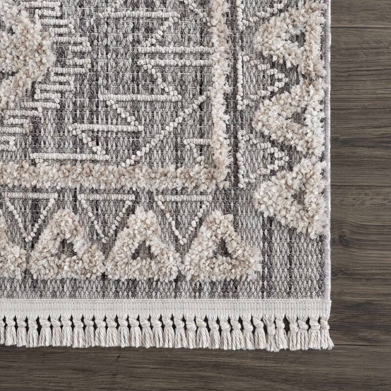 Hauteloom Agoo Hallway, Kitchen Runner Rug - Charcoal, Cream, Peach - 2'7" x 7'3"