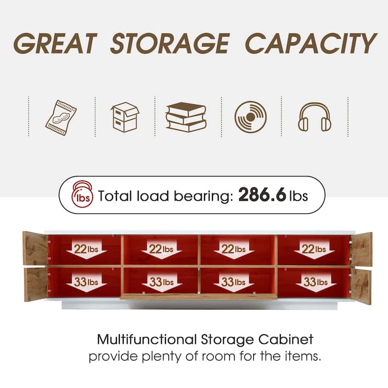 Modern 80 Inch TV Stand with Storage, Media Entertainment Console with Door Rebound Device and 8 Compartments