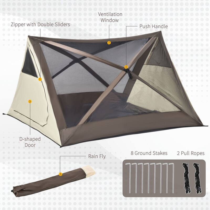 Outsunny 2-3 People Pop Up Camping Tent Waterproof Automatic Instant Tent Portable Cabana Beach Tent