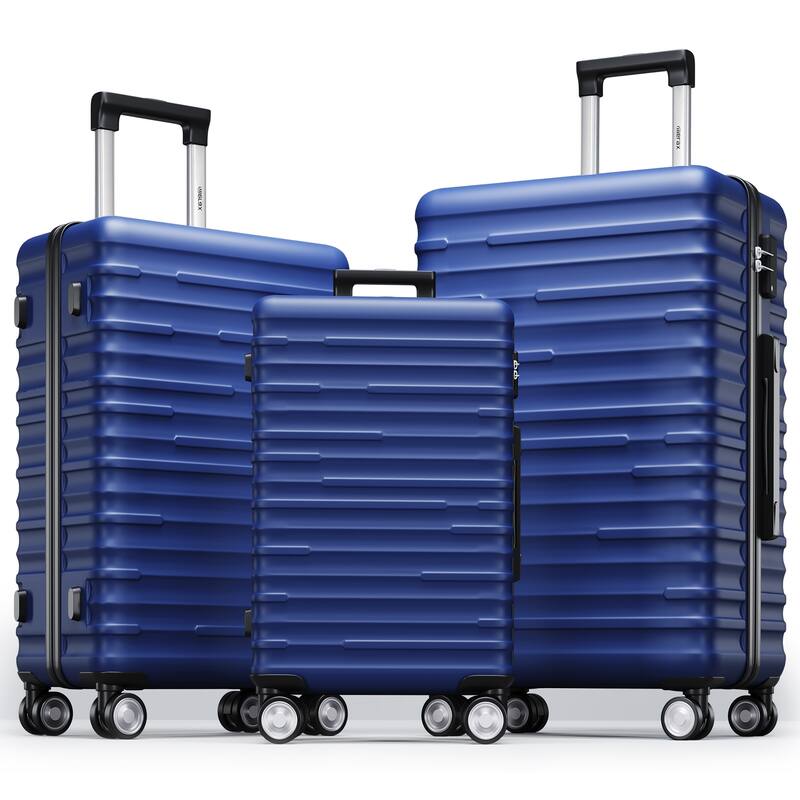Dark Blue Rolling Luggage Expandable 3 Piece Sets Adjustable