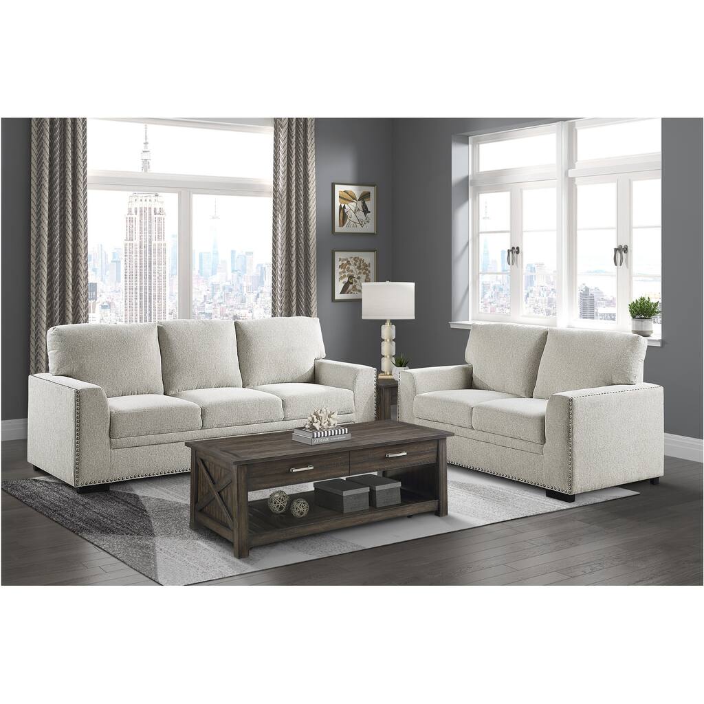 Vivie Beige Chenille Fabric Living Room Set