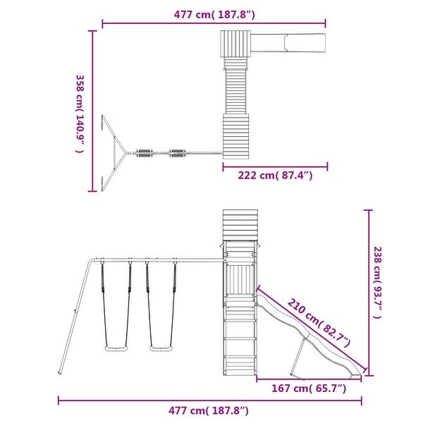 dimension image slide 2 of 3, vidaXL Swing Set Outdoor Backyard Wooden Playground Equipment for Kids Age 3-8