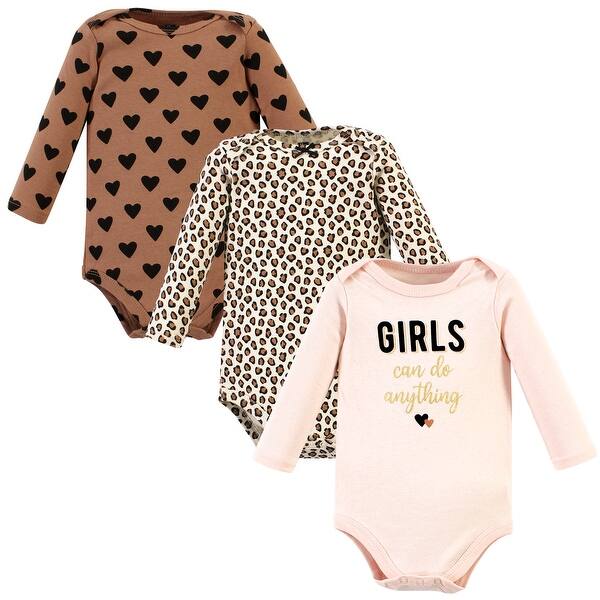 slide 1 of 1, Hudson Baby Infant Girl Cotton Long-Sleeve Bodysuits, Cinnamon Hearts 3 Pack Newborn - Cinnamon Hearts 3 Pack