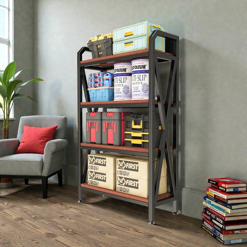 56.3 Inch Bakers Rack with 4 Tier Storage Shelves, Metal and Wood Kitchen Organizer for Pantry, Garage and Bathroom