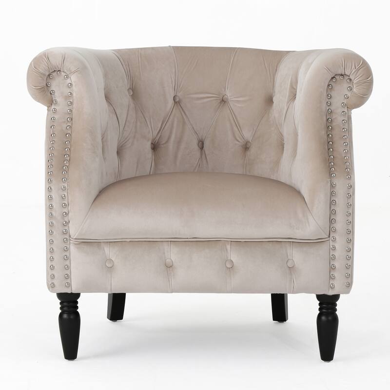 Tufted Single Sofa, Luxury Velvet Armchair with Wood Legs, Nailhead Trim Upholstered Club Chair for Living Room, Reading Space