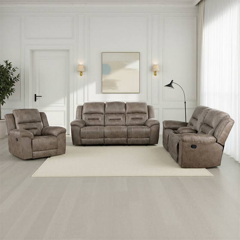 Fremont & Park Alonzo Polished Microfiber 3-Piece Manual Reclining Sofa Set