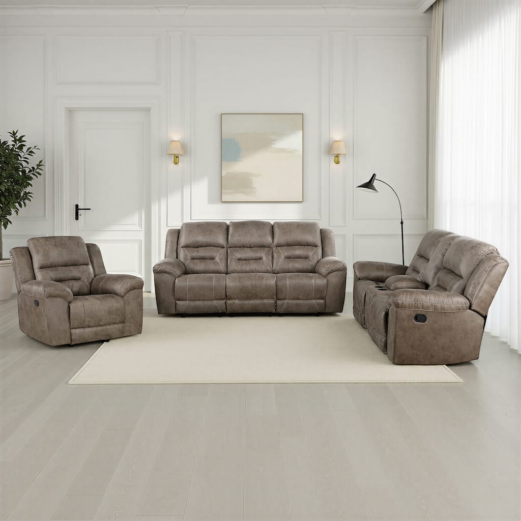 Fremont & Park Alonzo Polished Microfiber 3-Piece Manual Reclining Sofa Set