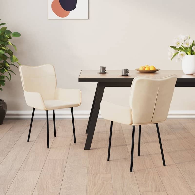vidaXL Dining Chairs 2 Pcs Accent Upholstered Chair for Living Room Velvet - 21.7" x 23" x 32.1" - Cream