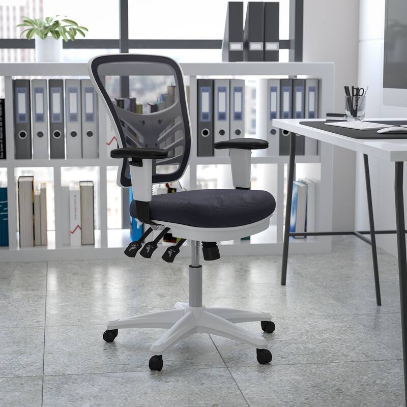 Mid-back Blue Mesh Adjustable Ergonomic Office Chair - Dark Gray Mesh/White Frame