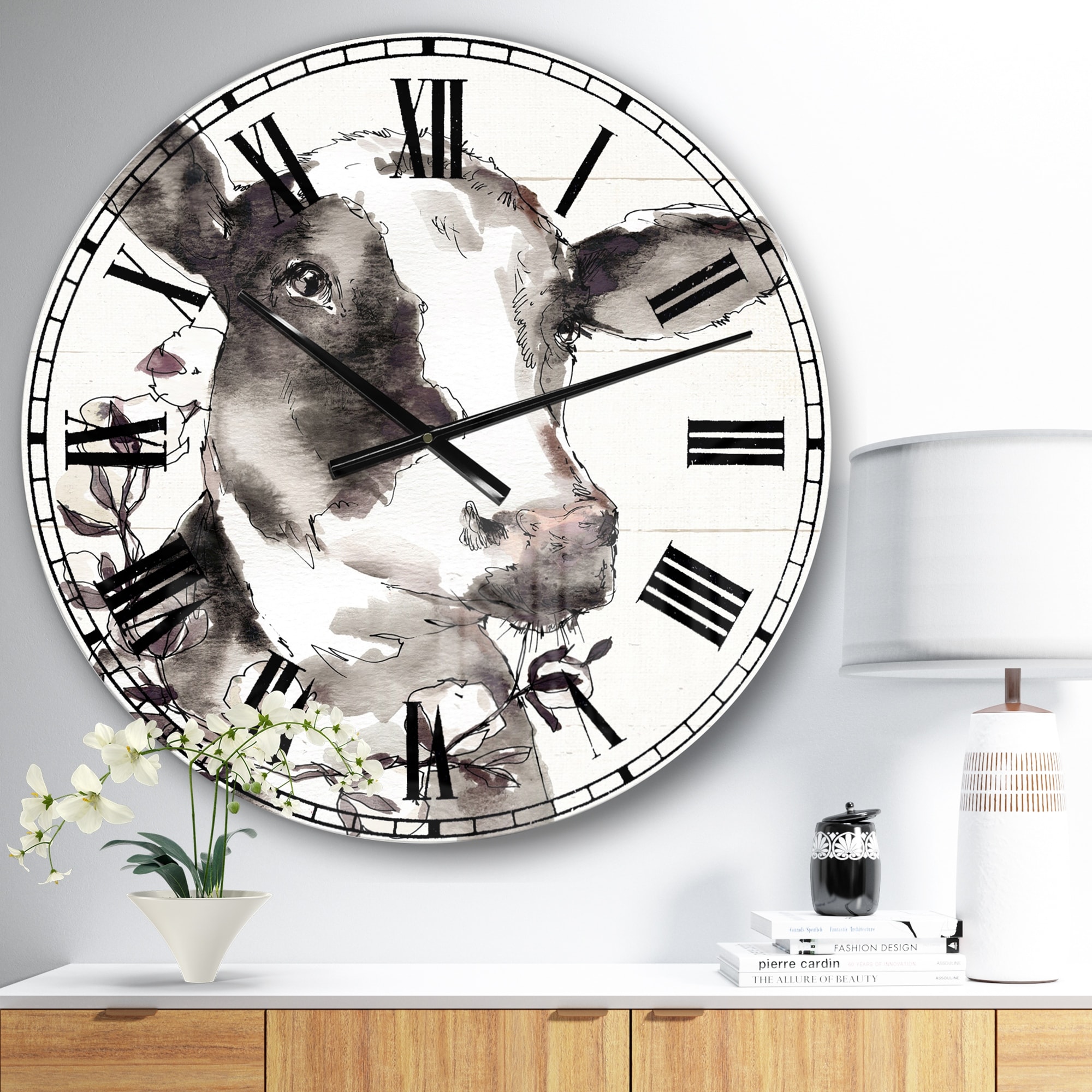 Designart 'Cow Portrait Country Life' Wildlife Large Wall CLock