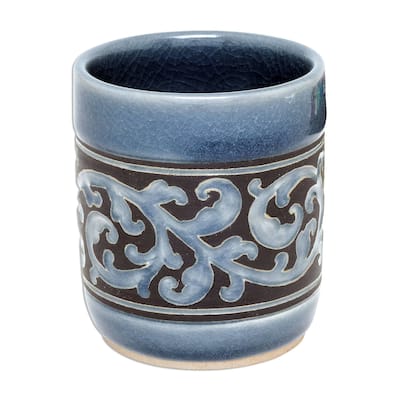 Handmade Blue Kanok Celadon ceramic teacup (Thailand)