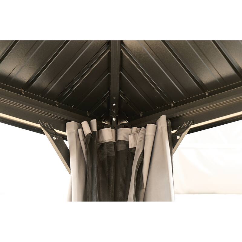 10x10FT Aluminum Hardtop Gazebo with Steel Canopy, Weatherproof Permanent Outdoor Gazebo for Patio Garden Backyard