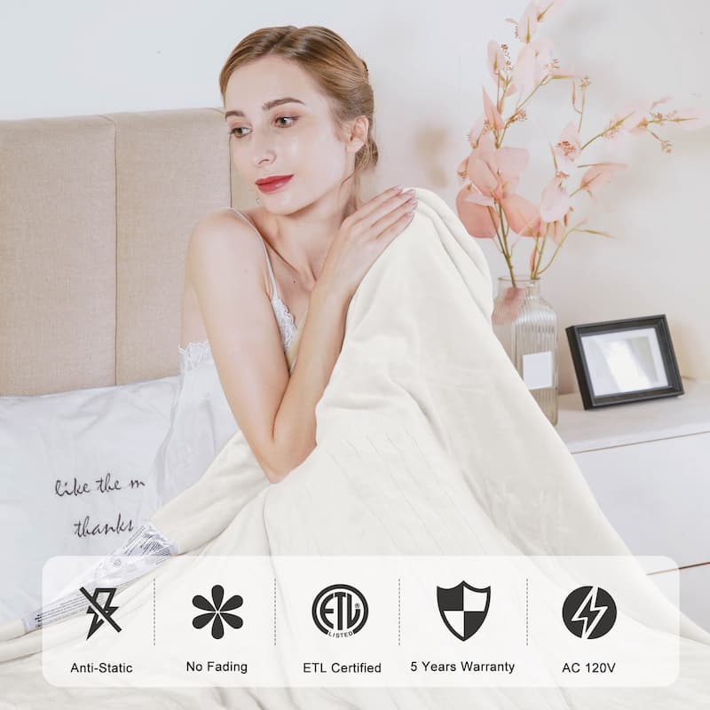 Royalcraft Double-Layer Flannel Heated Blanket with Dual Controllers