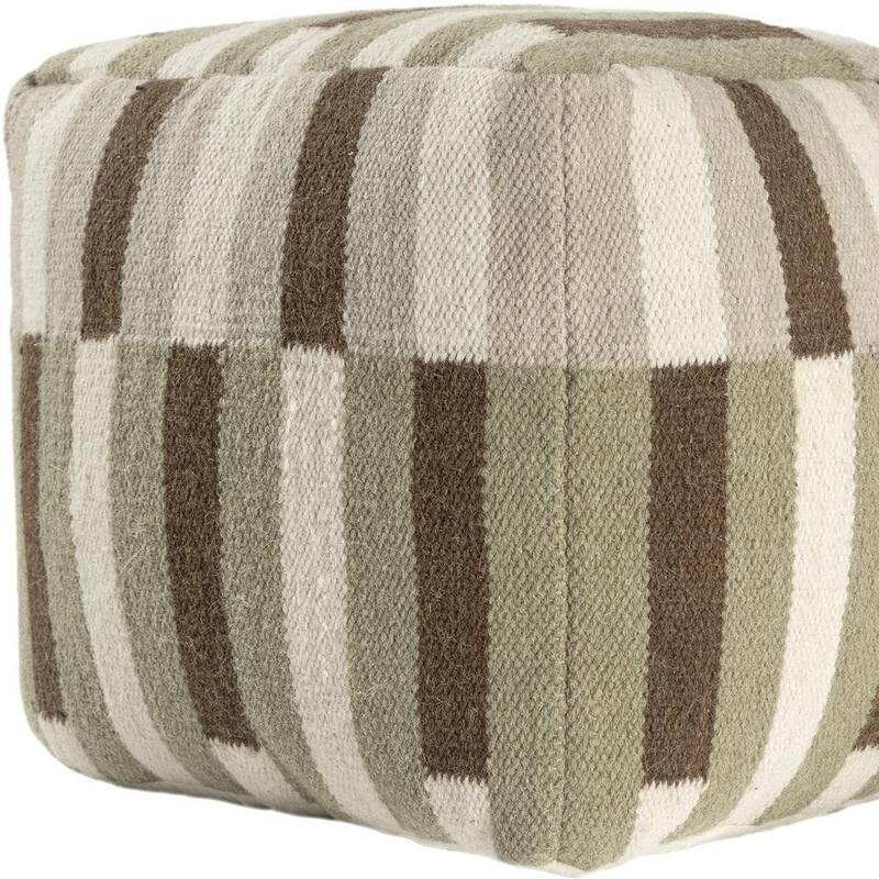 HomeRoots 18" Brown Ivory And Khaki Brown Woven Geometric Pouf Ottoman