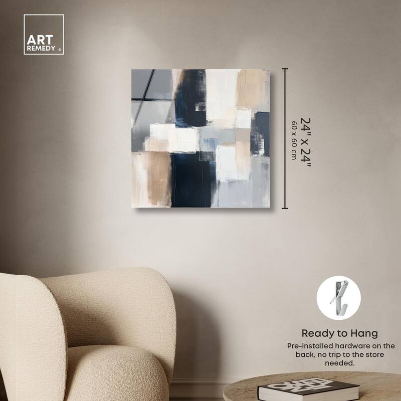 Blue and Tan Abstraction I Acrylic by Art Remedy, Ready to Hang
