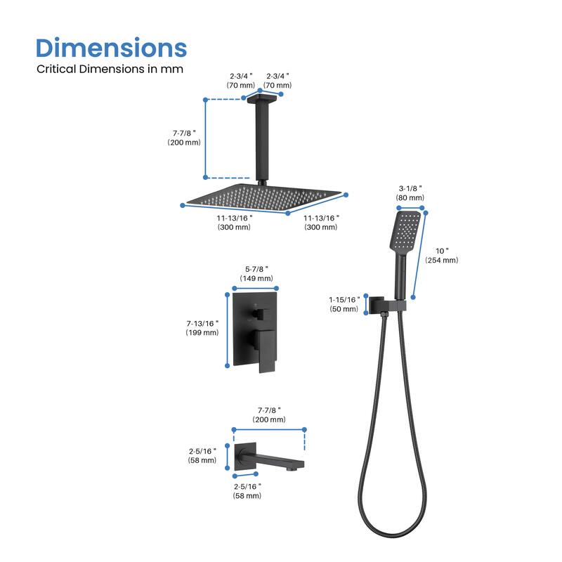 Pressure Balanced Ceiling Mounted 3-Function Shower System with Rough In Valve