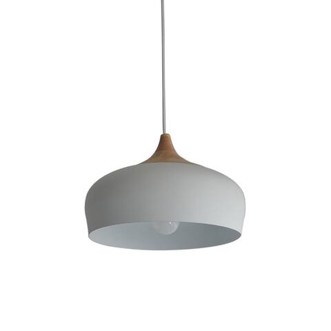 Modern Round Wood Matte White/Black Dome Pendant Light with Metal Shade