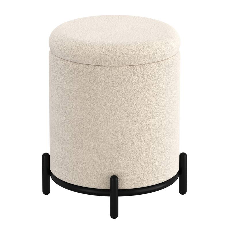 Modern Boucle Fabric Round Storage Ottoman