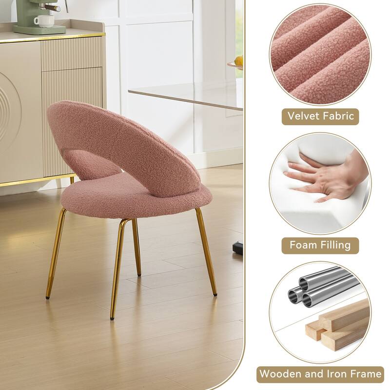 Teddy Fabric Dining Accent Chairs with Curved Backrest and Gold Metal Legs - 250lb Capacity