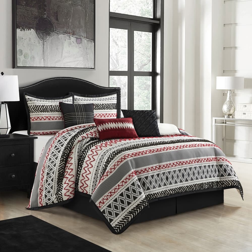 Nanshing Silvia 7 Piece Striped Jacquard Comforter Set