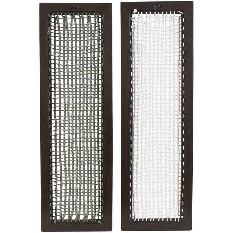 Mango Wood Geometric Handmade Woven Wall Decor with White and Sage Macrame - Set of 2 Dark Brown - Roche River Decor