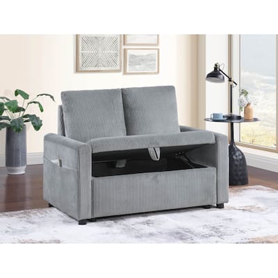 Corduroy Upholstered Wide Loveseat Sofa, 2 Seater Sofa with Side Pocket, Couch Settee with Storage and Cushions