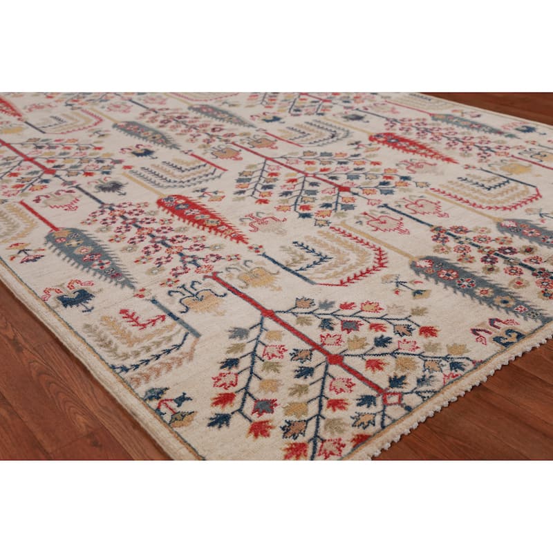 Hand Knotted Oriental 100% Wool Carpet Traditional Geometric Beige & Ivories Kazak Area Rug - 7' 10'' X 5' 6''