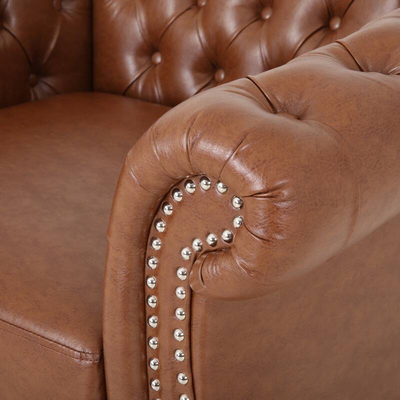 Chesterfield Accent Chairs, Faux Leather Club Chair, Button Tufted Single Sofa Chair with Nailhead Trim, Rolled Arms