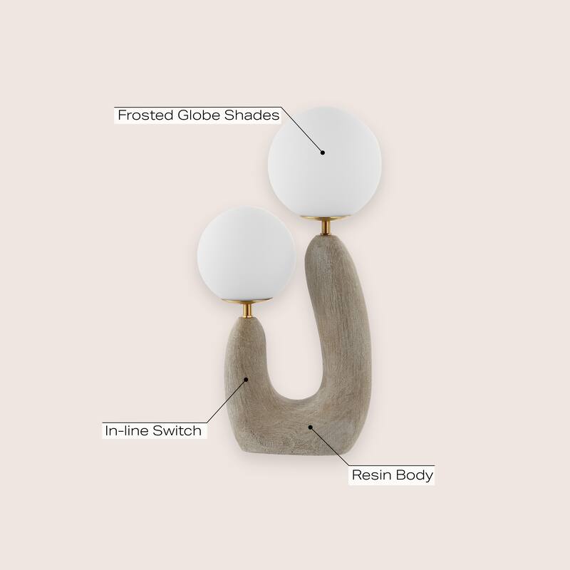 Oda 18" 2-Light Mid-Century Scandinavian Resin/Iron/Frosted Glass Cactus LED Table Lamp, Gray Wood Finish by JONATHAN Y