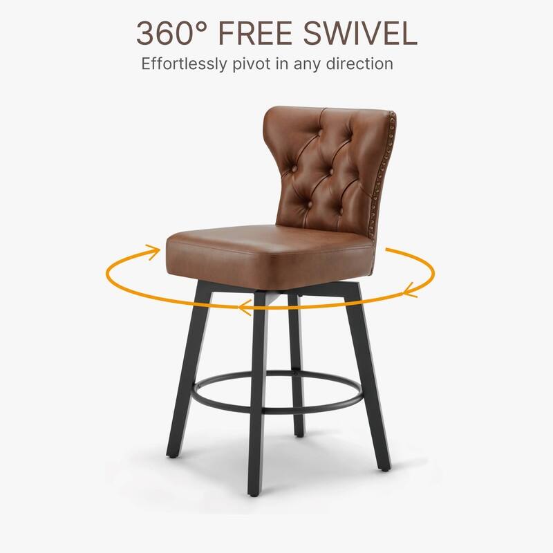 Logan Swivel Bar Stools Tufted Wingback with Nail Head