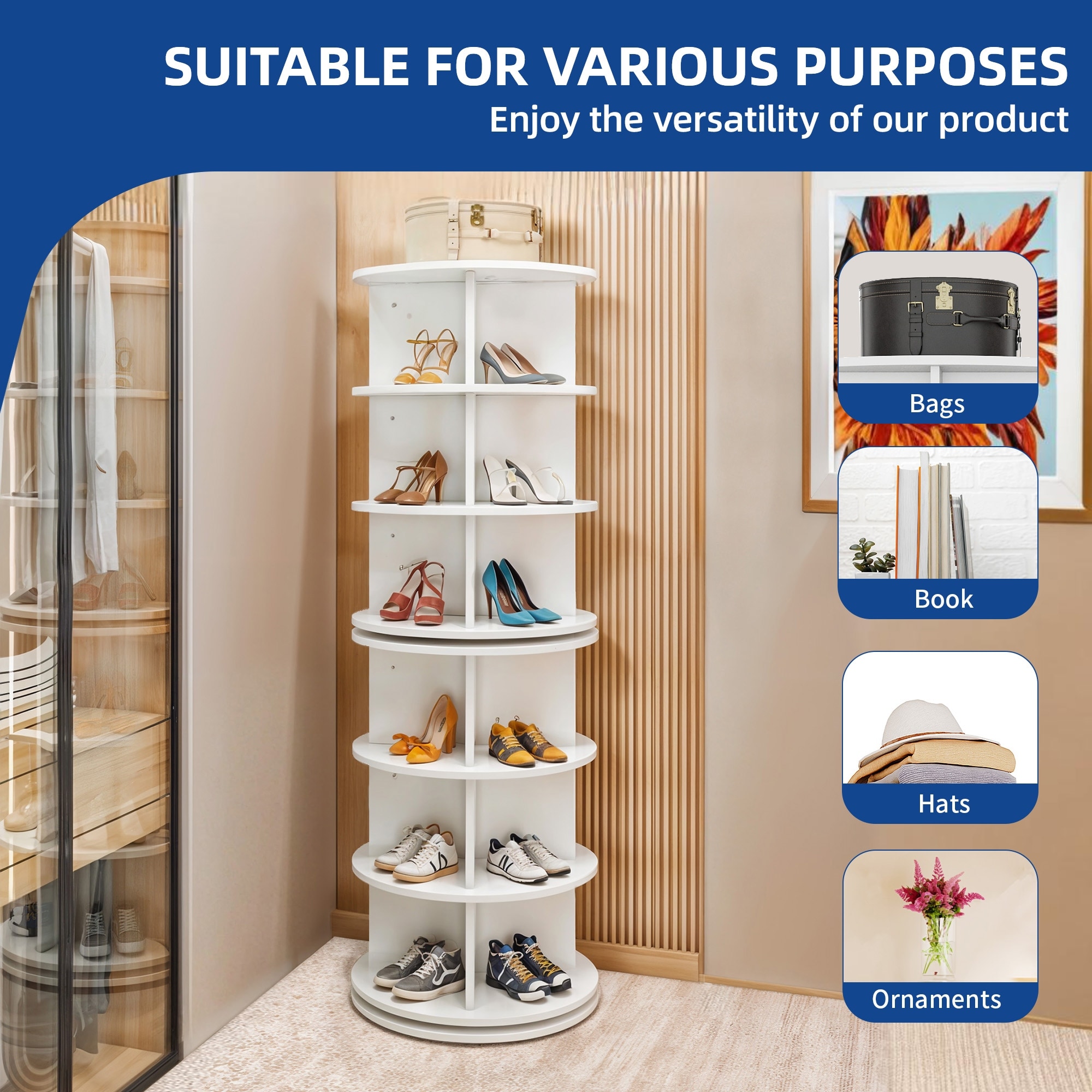 Moasis Rotating Shoe Rack 6-Tier Revolving 24 Pairs Shoe Storage