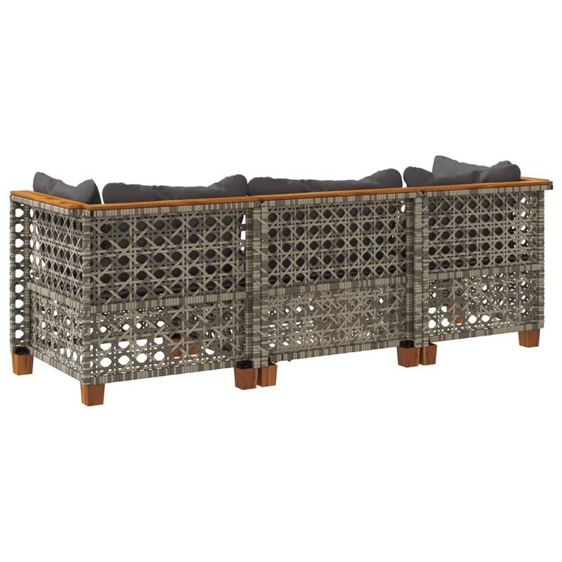 vidaXL Garden Sofa Set of 3 Grey PE rattan 3-seater Modular - 25.0 x 75.0 x 24.4