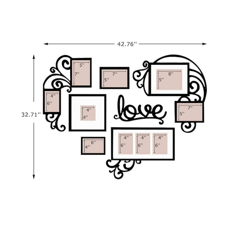 MidCentury Retro Love Shape Wall Hanging Picture Frame Family Photo
