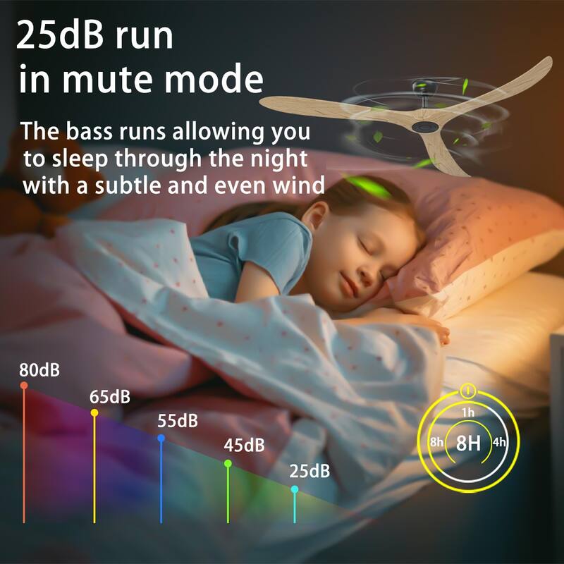 Natural Wood Ceiling Fan with Remote,6 Speeds, Timer,Reversible,for All Seasons,Bedroom,Balcony, Study,No Light