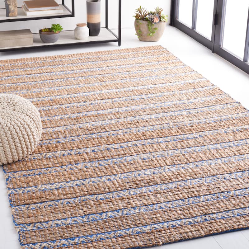 SAFAVIEH Handmade Natural Fiber Carmelina Geometric Seagrass Rug - 9' x 12' - Blue/Natural