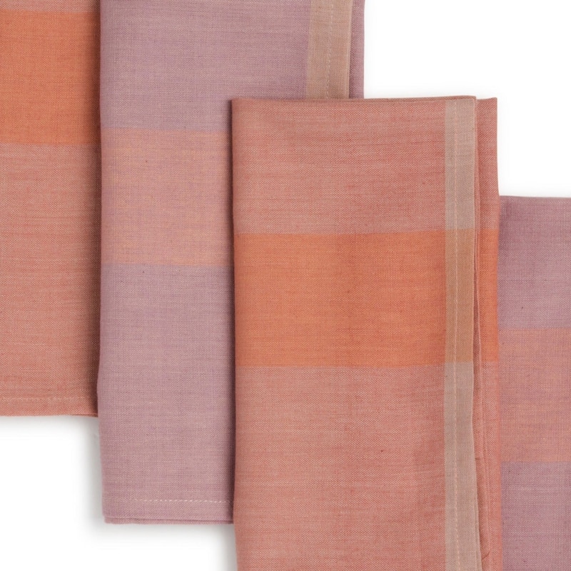 SIENNA Banded Handmade Napkins by Sustainable Threads | 100% Cotton | Fairtrade | 16x16 inch (Set of 4) - 16"x16"