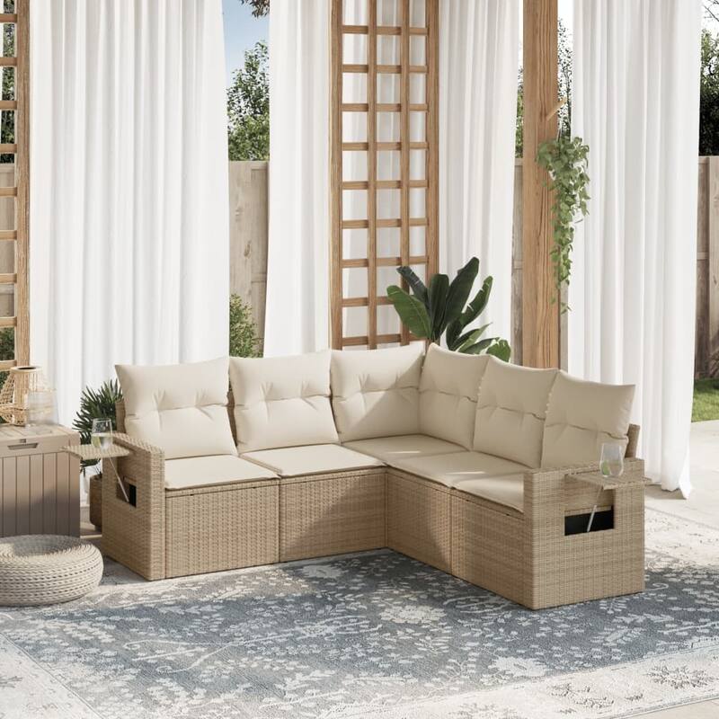 vidaXL Patio Sofa Set with Cushions Outdoor Conversation Furniture Poly Rattan - Beige - 24.4 x 33.5 x 27.2