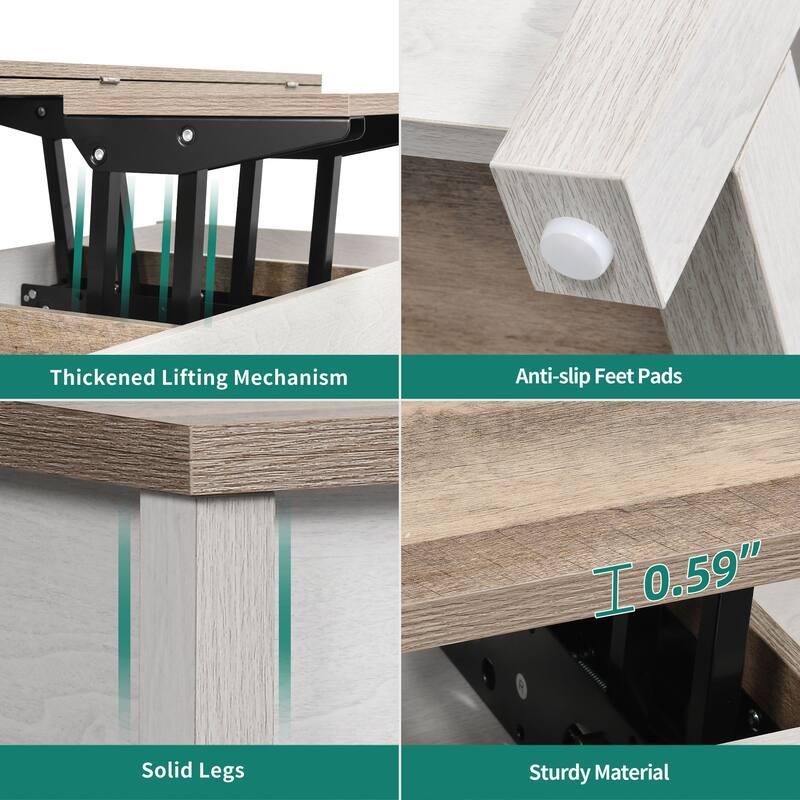 Moasis Lift Top Coffee Table Extendable Tabletop with Hidden Storage and Shelves