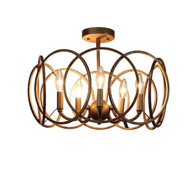 5-Light Antique Brass Finish Semi-Flush Mount - 24