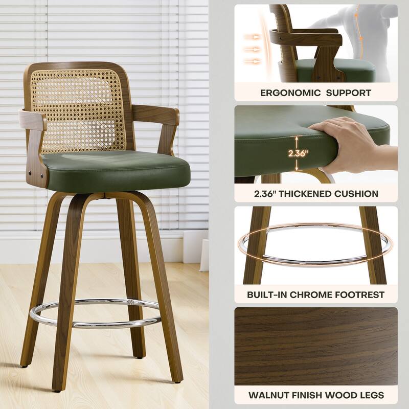 Upholstered Wood Swivel Counter Height Barstool with Arms - 37.8"H x 18.7"W x 19.29"D